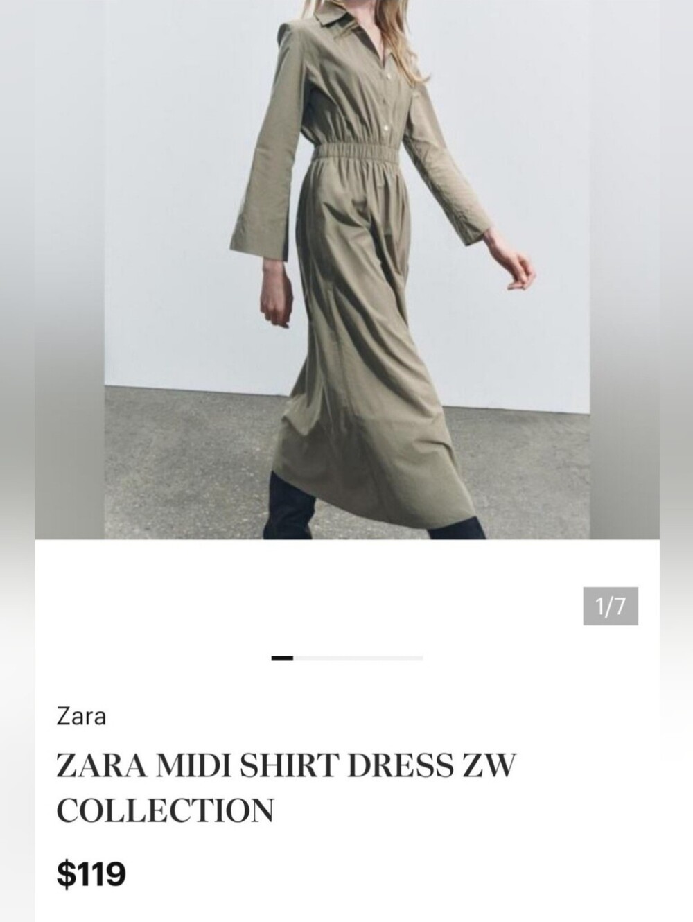 Zara Olive Green Midi Shirt Dress